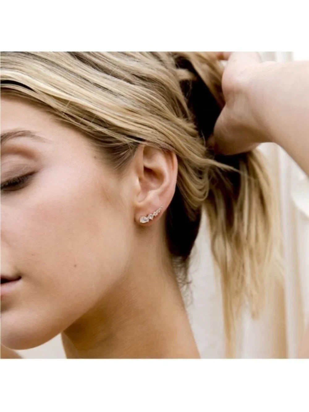 GOLD 14k Gold Plated Cubic Zirconia Ear Crawler Earrings - Picture 1 of 3
